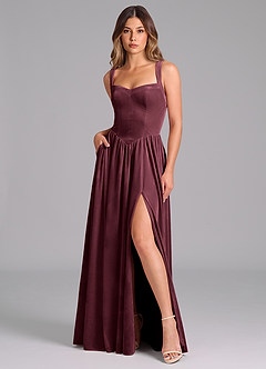 Azazie Francis Bridesmaid Dresses Raspberry A-Line Corset Velvet Dress image3