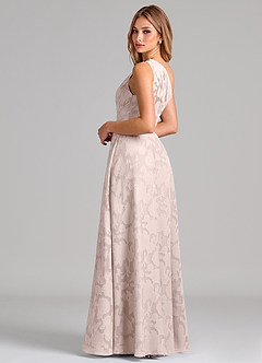 Azazie Phaedra Bridesmaid Dresses Blushing Pink A-Line One Shoulder Floral Burnout Dress image2
