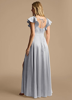 Azazie Bondi Bridesmaid Dresses Silver A-Line Bow Metallic Satin Dress image3