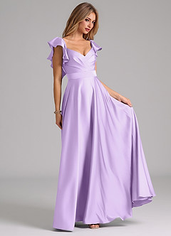 Azazie Leilani Bridesmaid Dresses Lilac A-Line Ruched Stretch Satin Dress image4