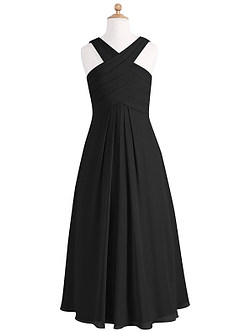 Azazie Kaleigh Junior Black A-Line Pleated Chiffon Dress image6