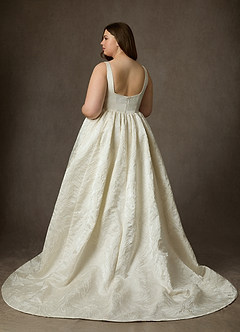 Azazie Skylin Wedding Dresses Antique White Champagne Ball-Gown with Pockets Floral Jacquard Dress image9