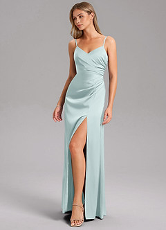 Azazie Azuree Bridesmaid Dresses Mist A-Line Pleated Stretch Satin Dress image5