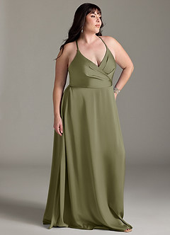 Azazie Davis Bridesmaid Dresses Pistachio A-Line Pleated Stretch Satin Dress image9