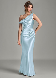 Azazie Emerson Bridesmaid Dresses Sky Blue Mermaid Off the Shoulder Metallic Satin Dress image4