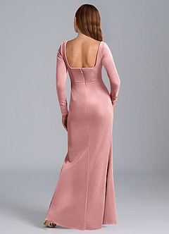 Azazie Addie Robes de demoiselle d'honneur Robe Fourreau en velours Manche longue Rose Poussiéreuse image7