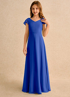 Azazie Nari Girls Formal Flower Girl Dresses Royal Blue A-Line with Sleeves Chiffon Dress image5