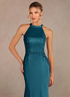 Azazie Tyra Kleider für die Brautmutter Meerjungfrau-Linie Spitze Stretch-Satin Kleid Tintenblau image4