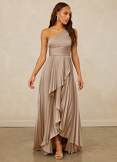 Christian Siriano Bridal for Azazie 1008 Robes de demoiselle d'honneur Robe Trapèze en Satin extensible Ue épaule Taupe image3