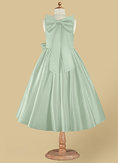 Azazie Bo Peep Flower Girl Dresses Agave A-Line Bow Matte Satin Dress image8