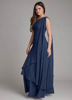 Azazie Monique Vestidos de damas de honor Vestido Azul Marino Oscuro de Gasa de Línea A con Un hombro image3