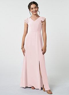 Azazie Claudine Junior Blushing Pink A-Line Pleated Chiffon Dress image1