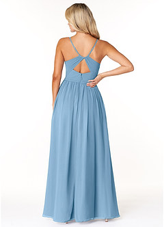 Azazie Dominic Bridesmaid Dresses Steel Blue A-Line V-Neck Pleated Chiffon Dress image2