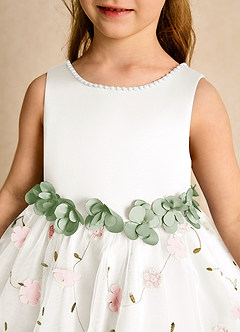 Azazie Starri vestidos de niña de las flores Vestido de Rosa Ruborizado Salvia Polvorienta de Satin Mate de Princesa con Perla image8