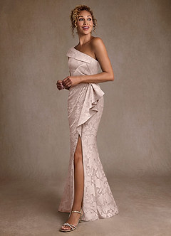 Azazie Hampton vestidos de madre de la novia Vestido de Rosa Rubor de Devorado Floral de Corte Sirena con Hombro unilateral image2