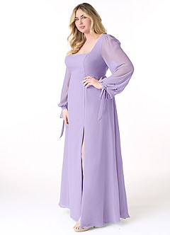 Azazie Leonia Robes de demoiselle d'honneur Robe Trapèze en Mousseline de soie Manche longue Lilas image10