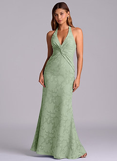 Azazie Valerie 신부 들러리 드레스 인어 주름진 플로럴 번아웃 바닥 길이 드레스 image3