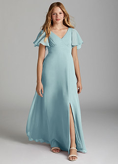 Azazie Kimber Junior Sea Glass A-Line Pleated Chiffon Dress image1