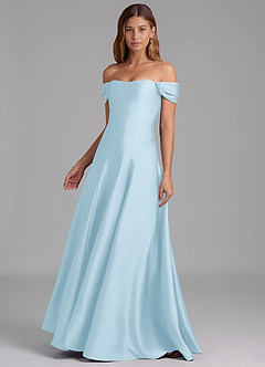 Azazie Seriana Bridesmaid Dresses Sky Blue A-Line Off the Shoulder Stretch Satin Convertible Dress image3