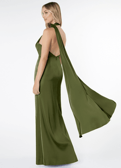 Azazie Kaylani Bridesmaid Dresses Olive Mermaid High Neck Stretch Satin Dress image4