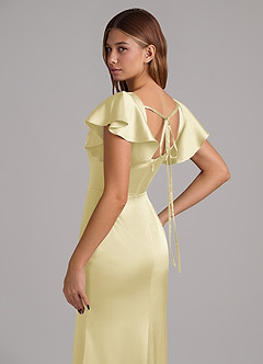 Azazie Elkie Bridesmaid Dresses Lemon Sorbet Mermaid Square Neckline Stretch Satin Dress image7