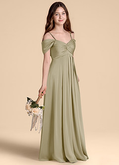 Azazie Kaitlynn Junior Klä av A-Line i Stretch Satin Av axeln image5