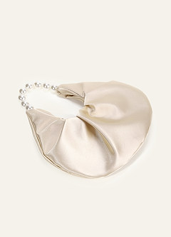 front Satin Pearl Handle Ruched Handbag