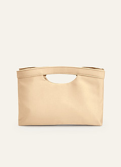 front Matching Color Stretch Satin Bow Embellished Clutch