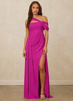 Christian Siriano Bridal for Azazie 1014 Vestidos de damas de honor Vestido de Fucsia de Gasa de Corte en A con Vestidos sin tirantes image4