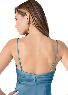 Azazie Linia Brudtärnklänningar Klänning av Sjöjungfru i Stretch Satin Plisserad Stålblå image5