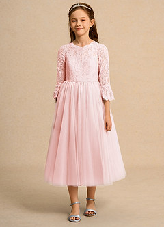 Azazie Lamb Girl Flower Girl Dresses Blushing Pink Ball-Gown Lace Dress image4