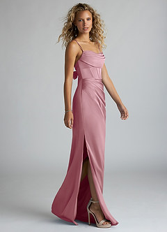 Azazie Mai Bridesmaid Dresses Vintage Mauve Sheath Pleated Stretch Satin Dress image4