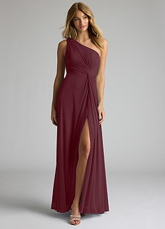 Azazie Brooke Bridesmaid Dresses Cabernet A-Line One Shoulder Mesh Dress image4