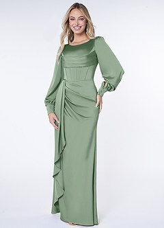 Azazie Raye Bridesmaid Dresses Matcha Mermaid Long Sleeve Stretch Satin Dress image1