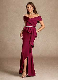 Azazie Dareia Mother of the Bride Dresses Burgundy Mermaid Off the Shoulder Stretch Satin Dress image5