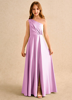 Azazie Puddles Girls Formal Abiti da Ragazza di Fiori Abito A-Line in Raso Opaco Monospalla Rosa Confetto image4