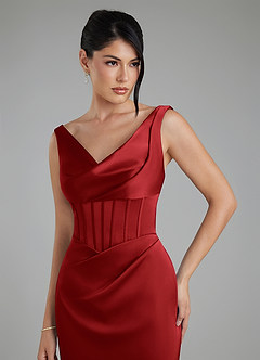 Azazie Spencer Bridesmaid Dresses Pomegranate Mermaid Pleated Stretch Satin Dress image7