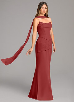 Azazie Sorrel Vestidos de damas de honor Vestido de Óxido de Gasa de Corte Sirena con Corsé image4