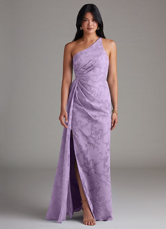 Azazie Mika Bridesmaid Dresses Lilac Sheath One Shoulder Floral Burnout Dress image1