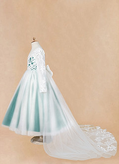 Azazie Elodie Blumenmädchenkleider Ballkleid Spitze Kleid Elfenbein Pfau image14