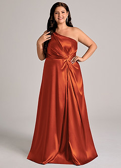 Azazie Brooke Bridesmaid Dresses Paprika A-Line One Shoulder Metallic Satin Dress image10