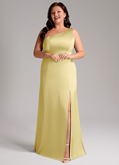 Azazie Phaedra Vestidos de madrinha de casamento Vestido Sorvete De Limão de Cetim elástico de Linha A com Um ombro image13