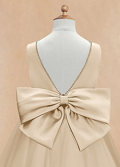Azazie Sarina Flower Girl Dresses Champagne A-Line Bow Tulle Dress image9
