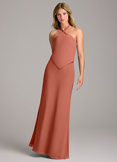 Azazie Keisha Bridesmaid Dresses Clay Sheath Chiffon Dress image5