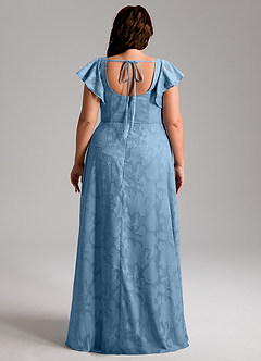 Azazie Bondi Bridesmaid Dresses Steel Blue A-Line Side Slit Floral Burnout Dress image8