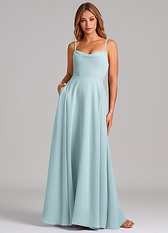 Azazie Elle Robes de demoiselle d'honneur Robe Trapèze en Mousseline de soie Plissée Brume image1