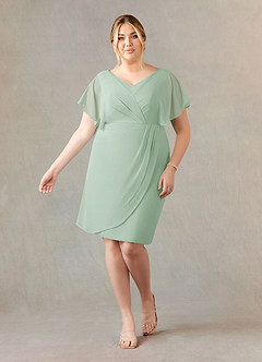 Azazie Julia Final Sale Agave Sheath V-Neck Pleated Chiffon Dress image6