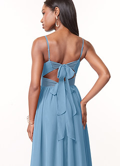 Azazie Zeya Brautjungfernkleider A-Linie V-Hals Gefaltet Chiffon Kleid Stahlblau image2