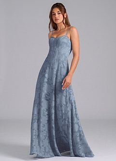 Azazie Stasy Jurken voor bruidsmeisjes Jurk van Bloemen Burn-out met A-Lijn Sweetheart Halslijn Stoffig Blauw image5