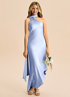 Azazie Briony Junior Ice Sheath Pleated Stretch Satin Dress image5